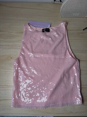 White Fox Boutique Pink Sequin Tank Top